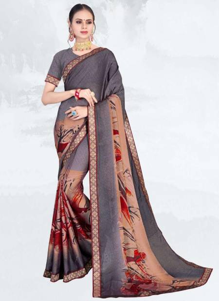 Gray Colour SULAKSHMI BELISHA Fancy Chiffon Printed Casual Daily Wear Saree Collection 2903
